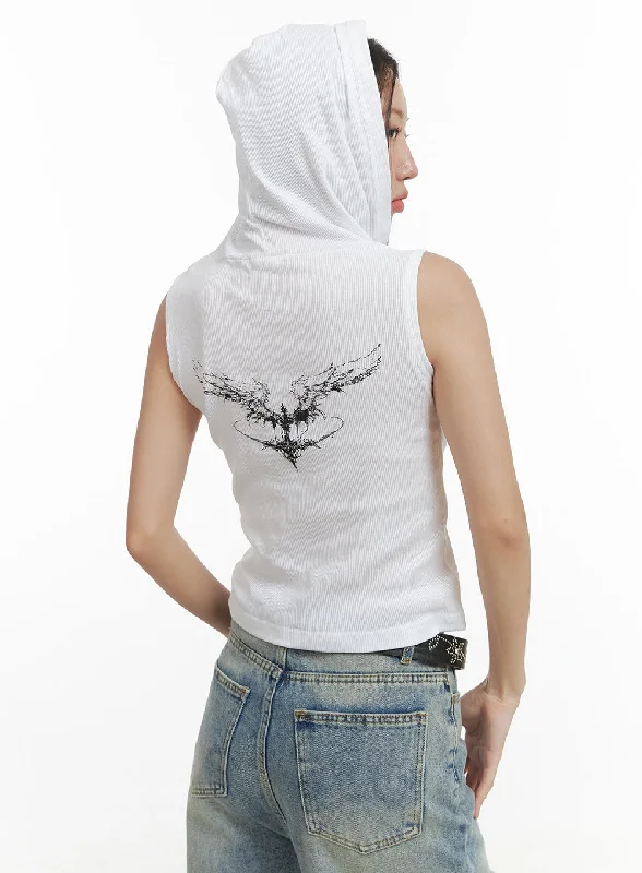 Graphic Cotton Hooded Crop Top OG406