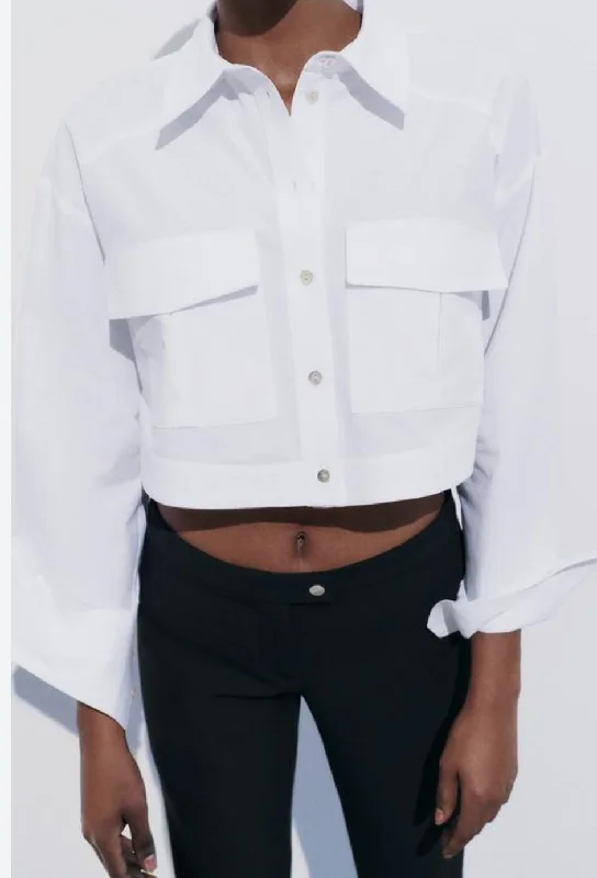 Zara white poplin cropped shirt - size Medium