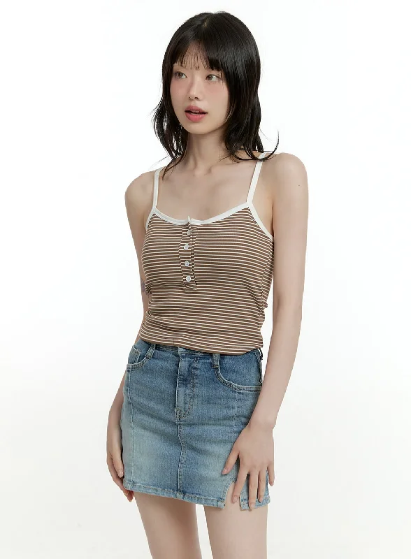 Striped Buttoned Crop Cami Top CF423