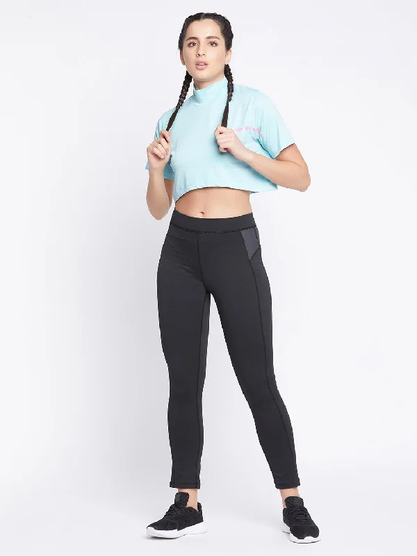 Sky Blue Comfort Fit Turtleneck Crop Top