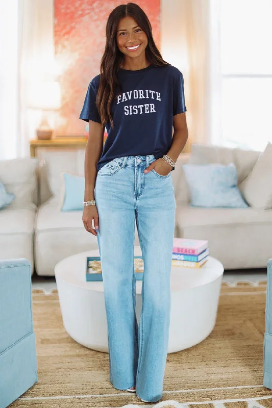 Favorite Sister Cropped Collegiate Tee - Navy