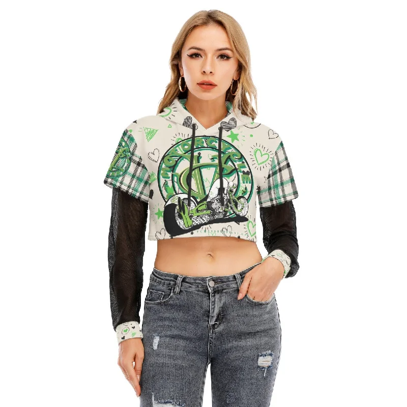 Rayne- One Bad Ass Bike - Girls Green Crop Top Motorcycle Hoodie