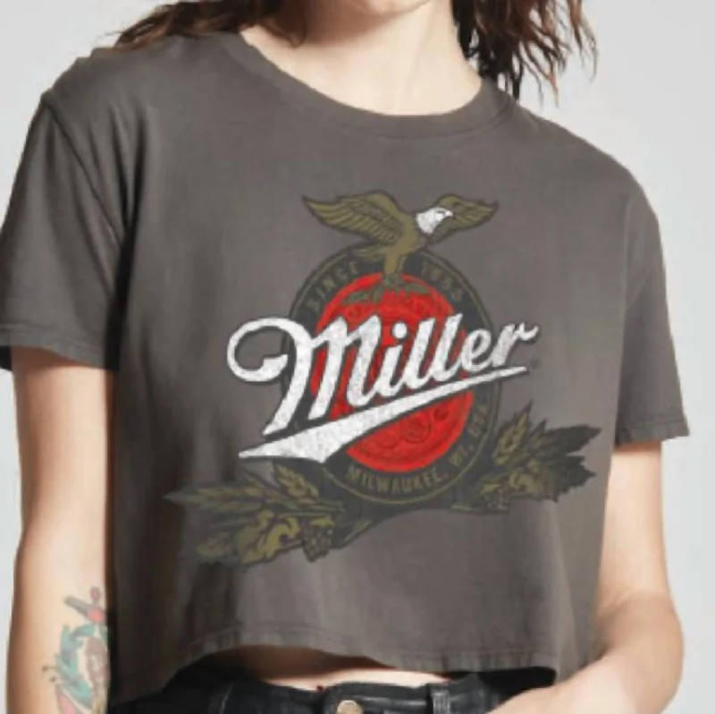 Miller Lite Crop Tee In Charcoal