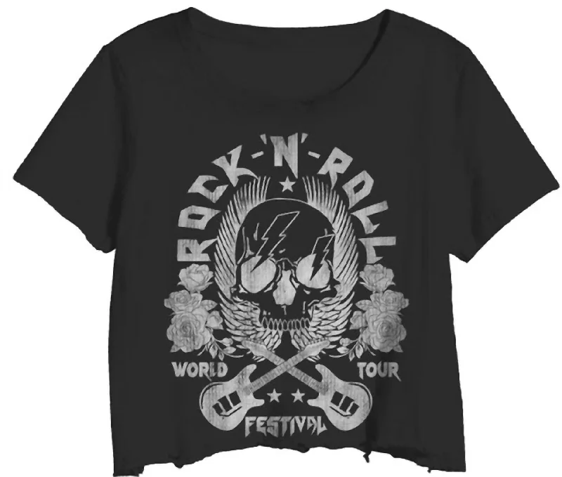 Women's Rock N' Roll Guitar Crop Tee In Black