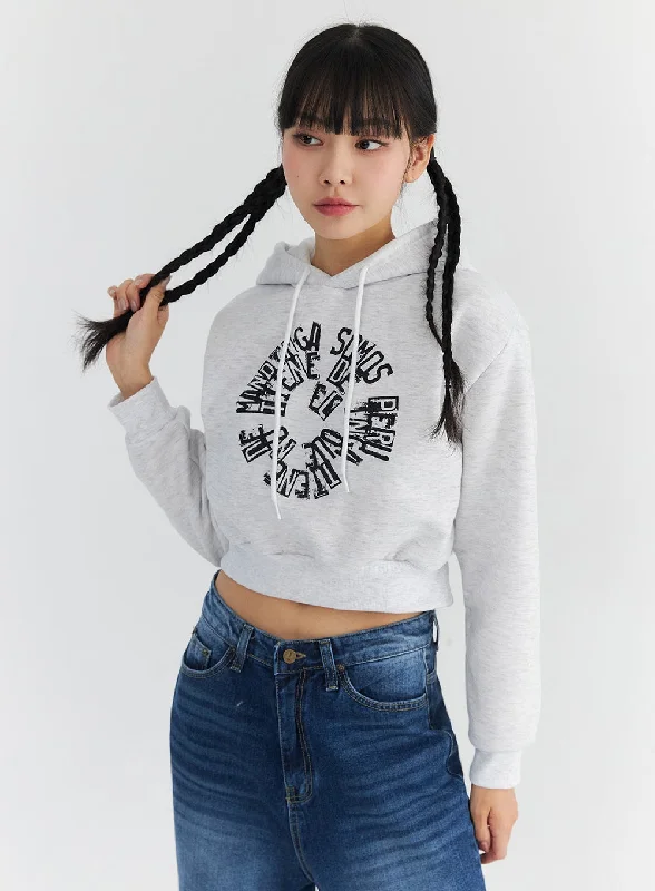 Fleeced Graphic Crop Hoodie CN301