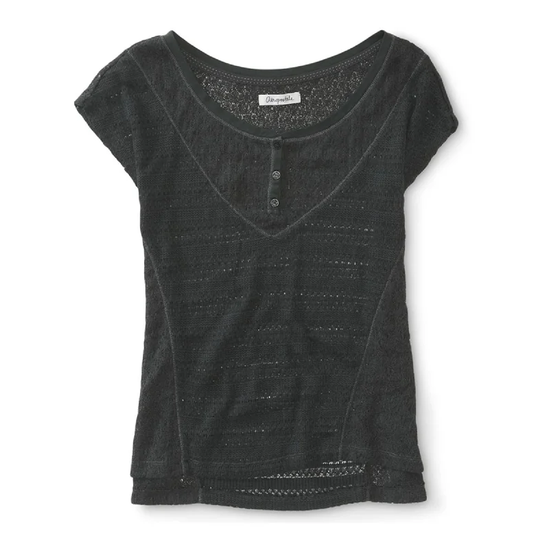 Aeropostale Womens Sheer Mixed Knit Henley Sweater