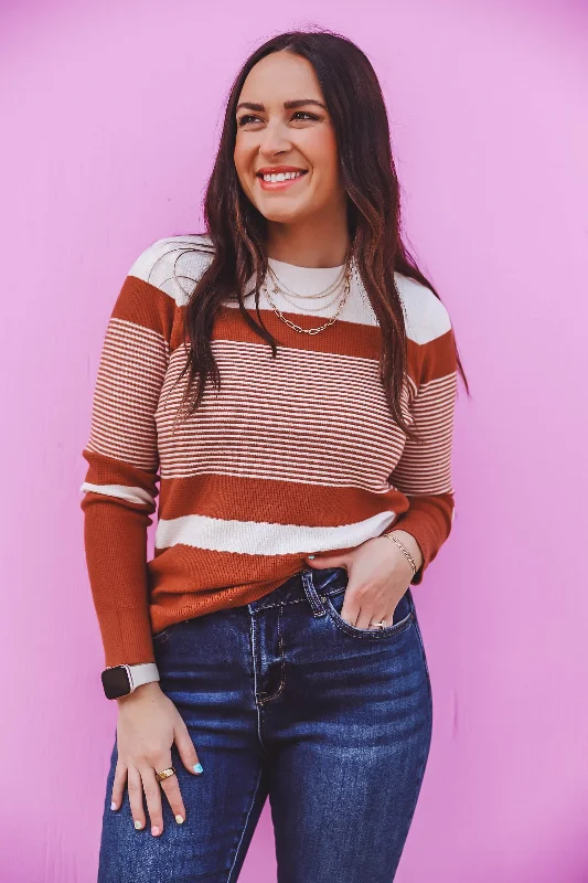 Avery Striped Sweater-Copper