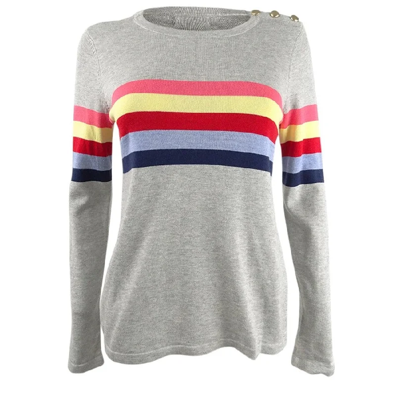 Charter Club Women's Shoulder Button Striped Sweater