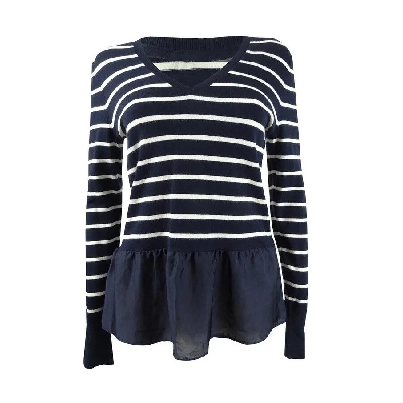 DKNY Women's Striped Peplum-Hem Sweater