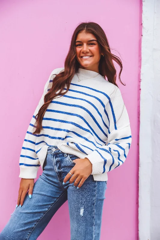 Everly Striped Sweater-Off White/Blue