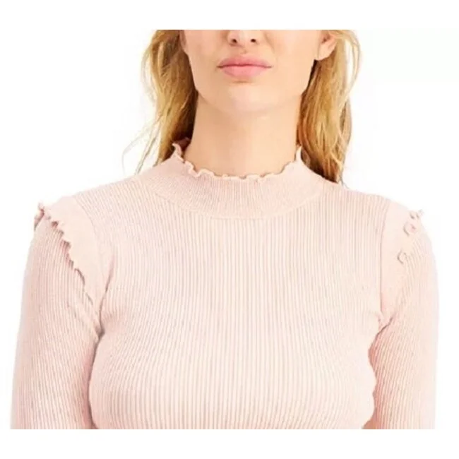 Hooked Up By Iot Juniors' Lettuce-Edge Ribbed-Knit Sweater Pink Size Medium