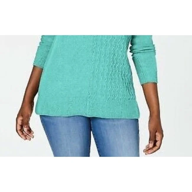 Karen Scott Women's Cotton Mixed-Stitch Sweater Blue Size Small