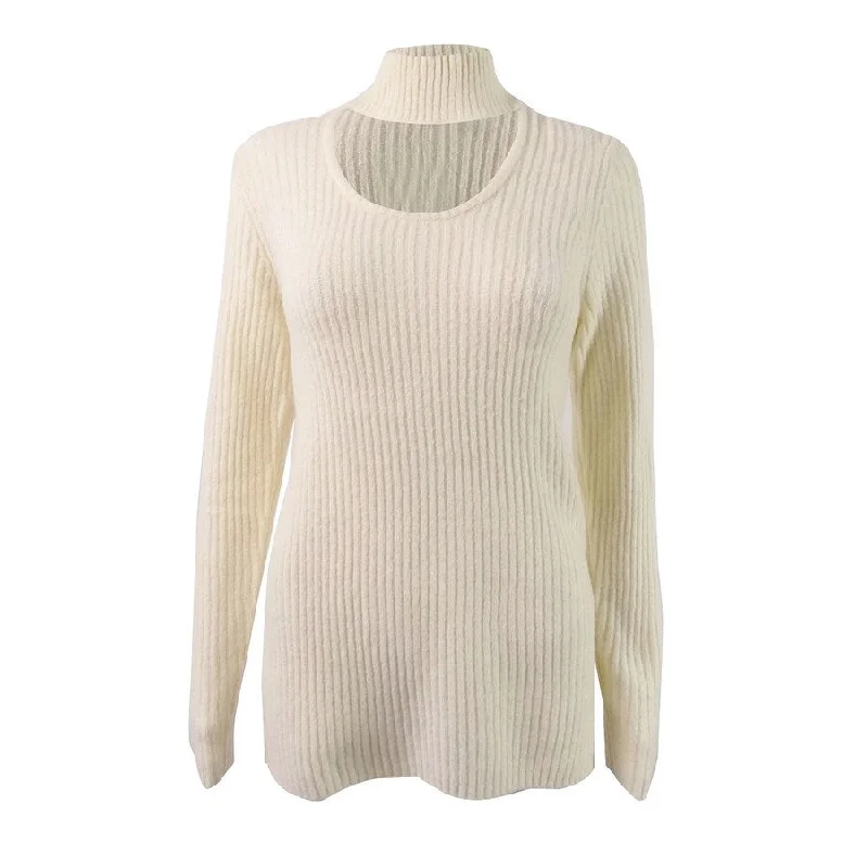 Kensie Women's Ribbed-Knit Choker Sweater