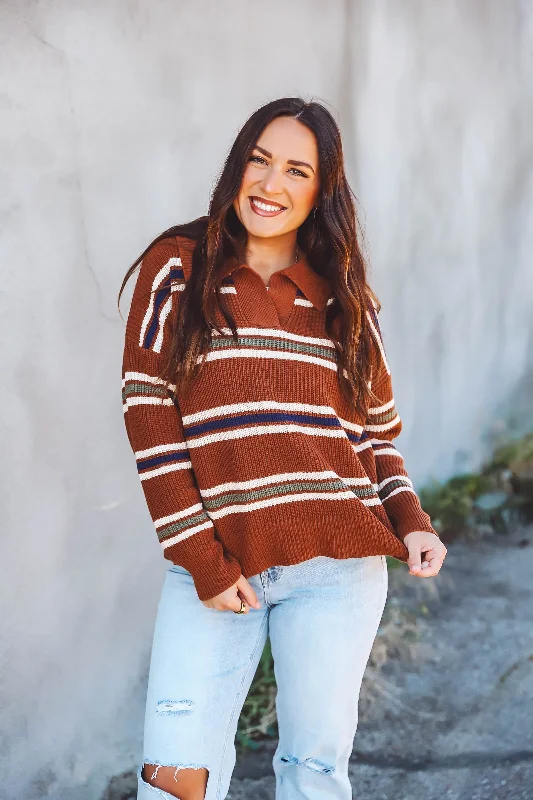 Lenny Striped Sweater-Caramel