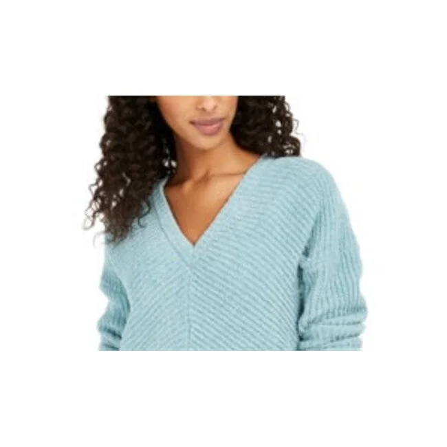 Lucky Brand Women's Chevron Ribbed Chenille Sweater Blue - Size X-Small