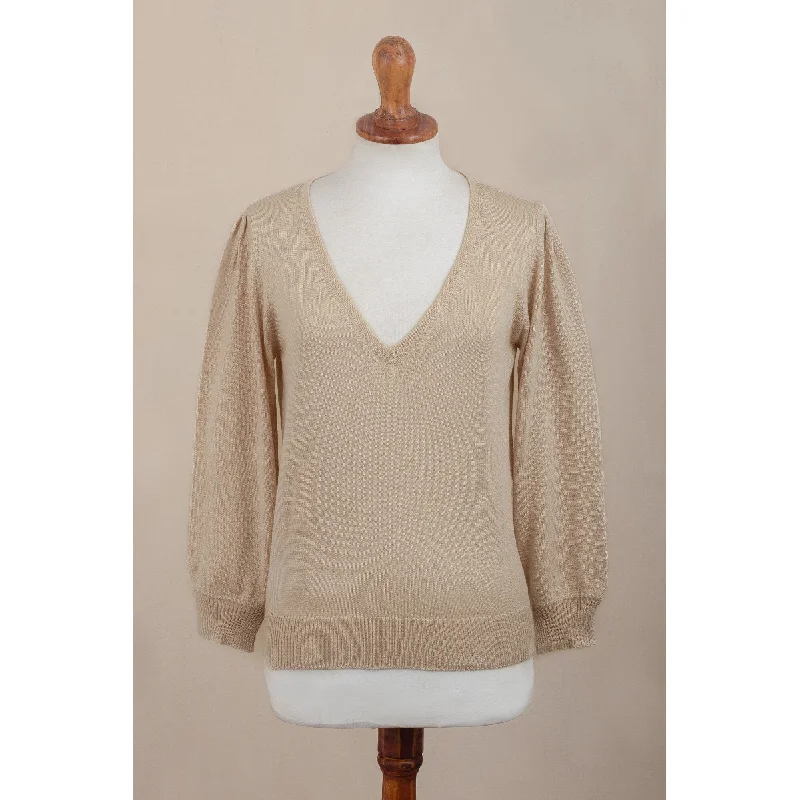 Novica Handmade Champagne Spring Cotton Blend Sweater