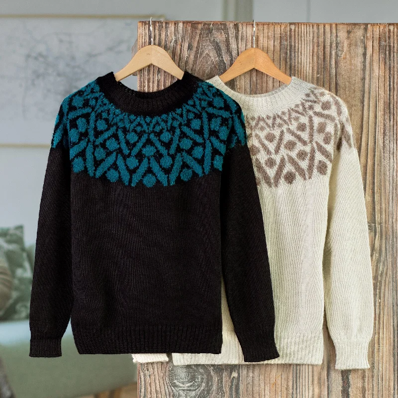 Novica Handmade Modern Geometry Crew-Neck Sweater