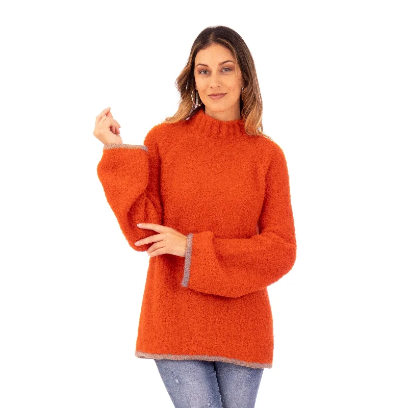 Novica Handmade Sumptuous Warmth In Orange Blend Funnel Neck Sweater