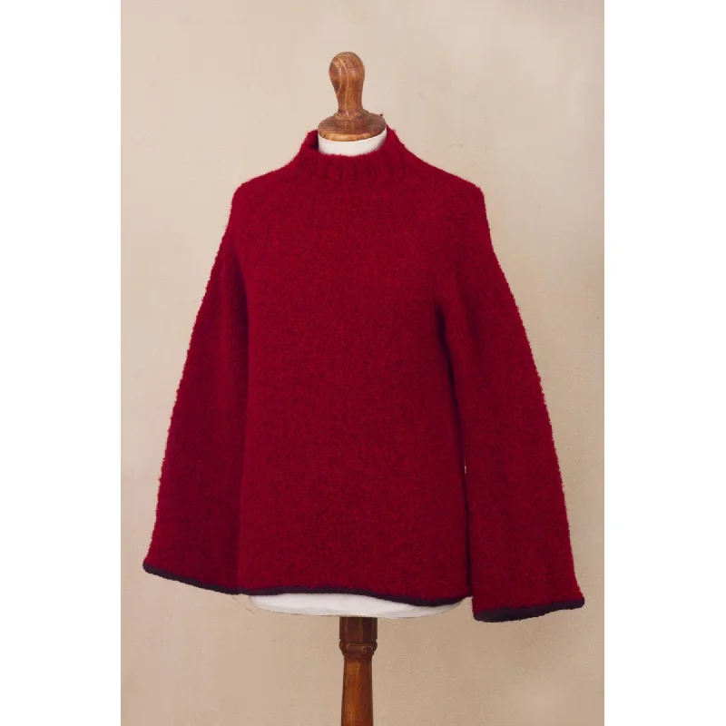 Novica Handmade Sumptuous Warmth In Red Blend Funnel Neck Sweater