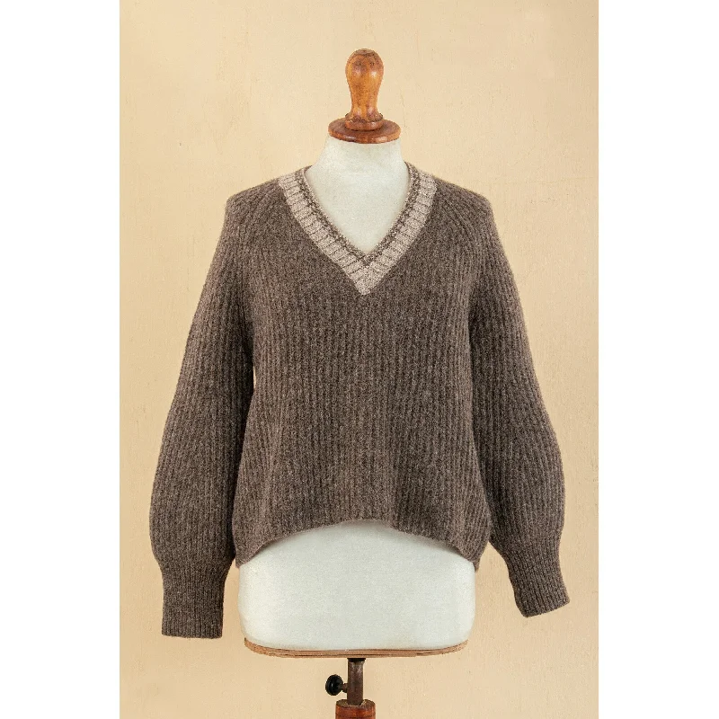 Novica Handmade Taupe Deity Baby And Wool Blend Sweater