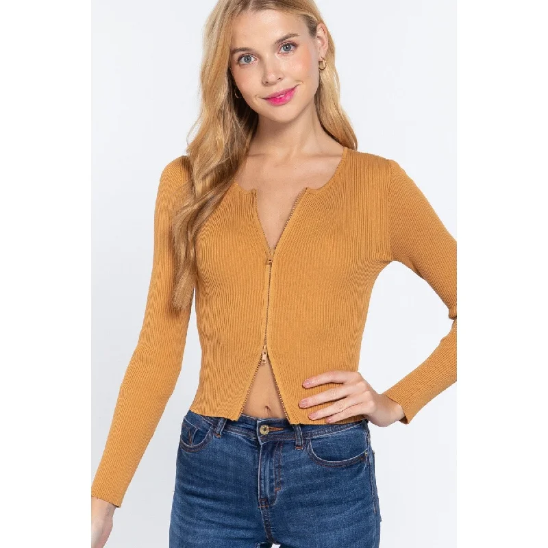 Rayon Rib Sweater Top with Front Zipper