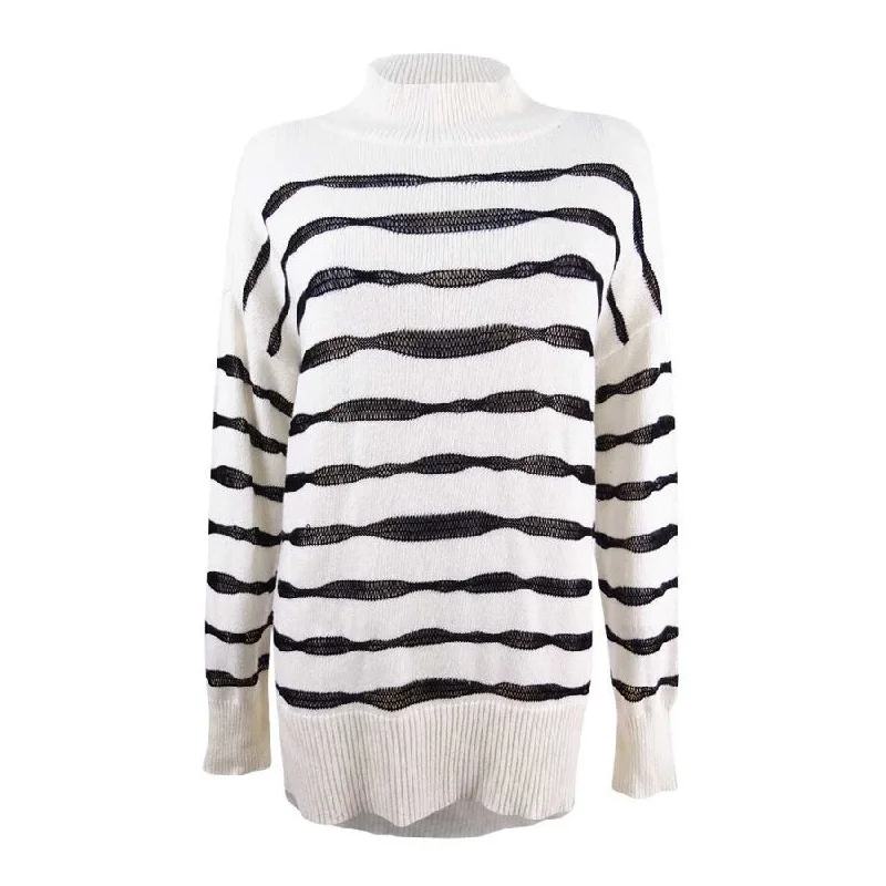 Vince Camuto Women's Mock Neck Wavy Stripe Sweater