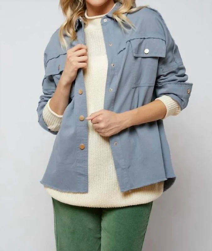 Back Printed Button Down Jacket In Silver Gray