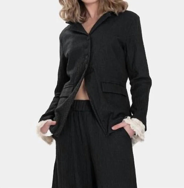 Embossed Jacket With Ruffles In Black