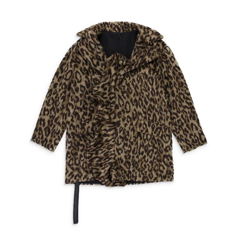 Unravel Project Leopard Print Ruffle Faux Fur Coat - Brown