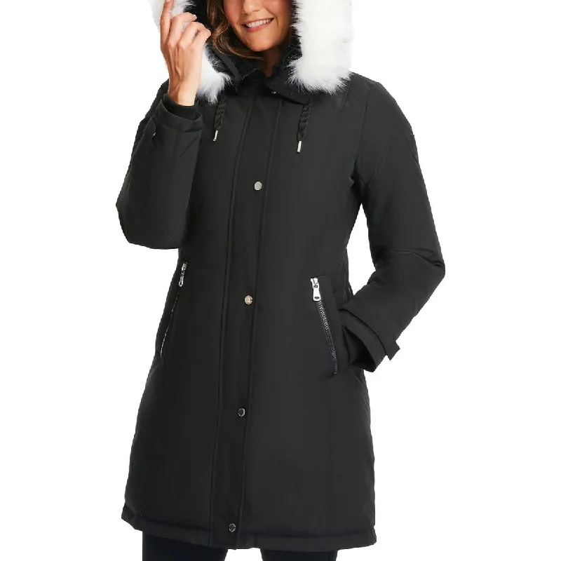 Womens Faux Fur Trim Cold Weather Parka Coat