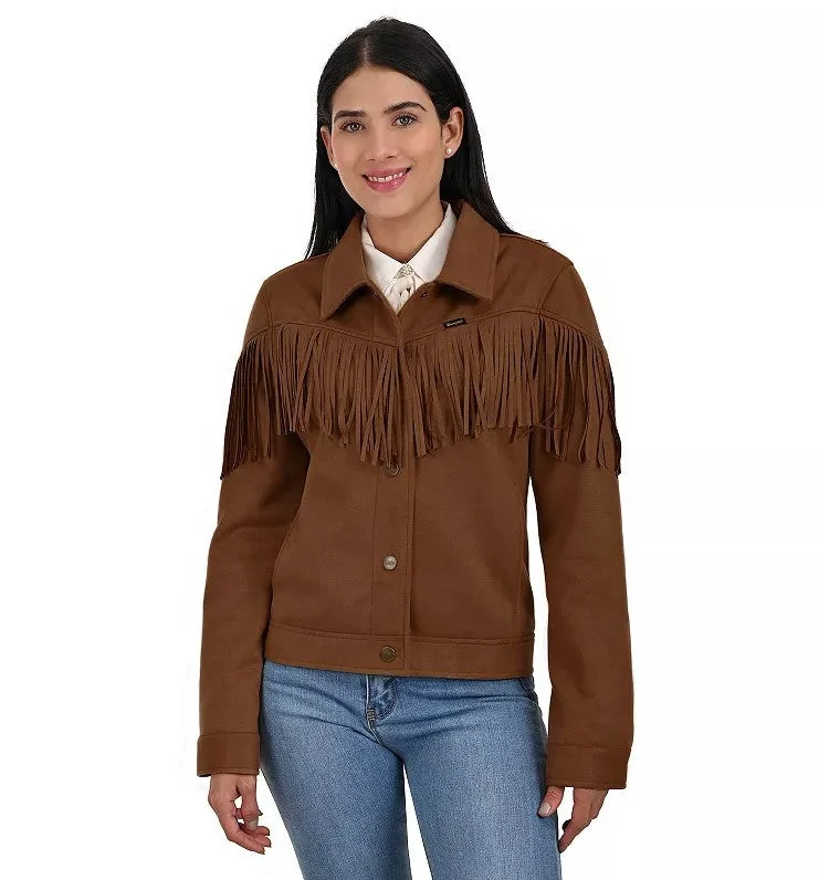 Women's Wrangler Faux Suede Trucker Jacket With Fringe WRDP