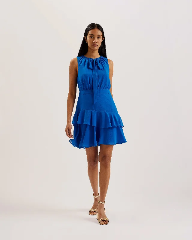 Zandaa Asymmetric Tiered Mini Dress Blue