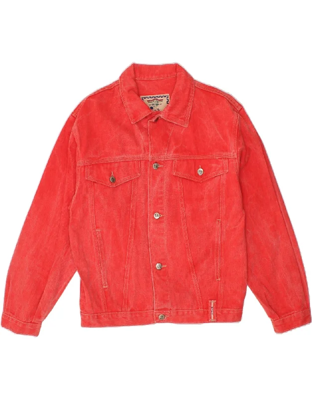 VINTAGE Womens Denim Jacket IT 42 Medium Red Cotton