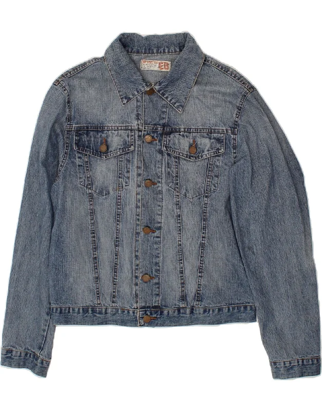 VINTAGE Womens Denim Jacket UK 16 Large Blue Cotton