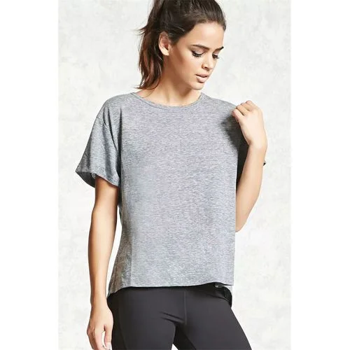 Grey Back Large Fork Top Round Collar Short-sleeved Solid Color Women T Shirts