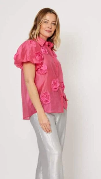 hOT PINK flower silk shirt