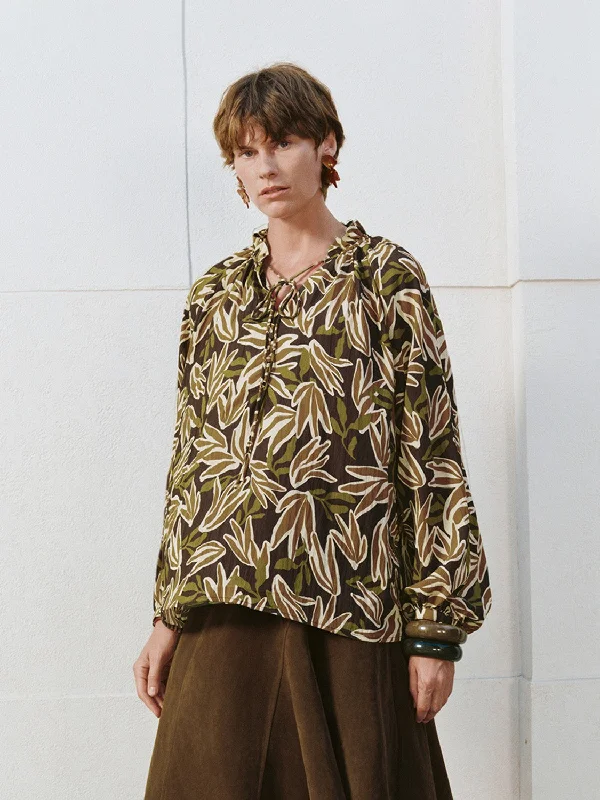 Leaf Printed Loose Overhead Shirts