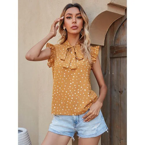 Womens Wdots Printed Bow Top Shirt