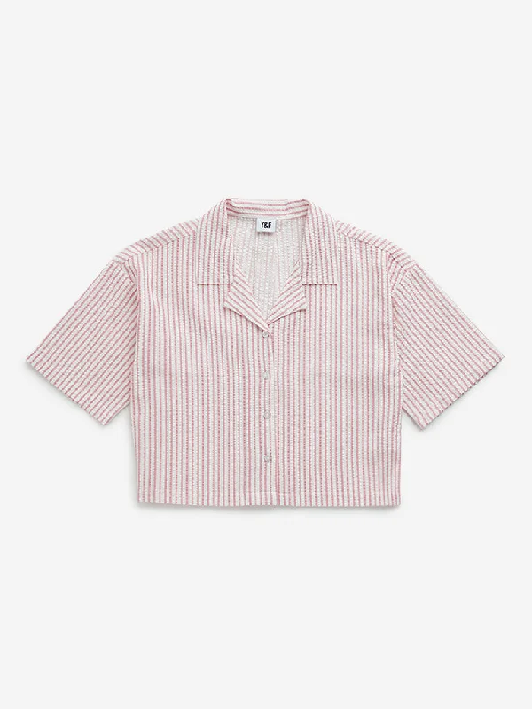 Y&F Kids Pink Seersucker Striped Cotton Shirt