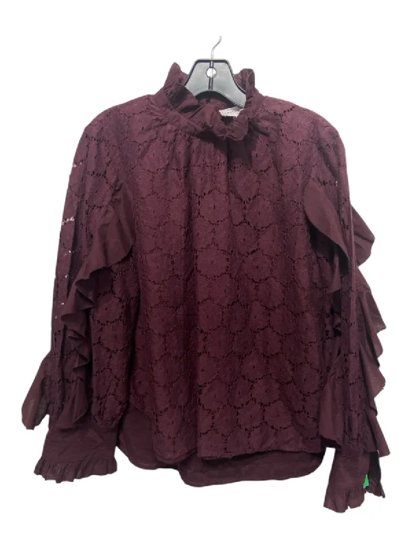 A Piece Apart Size 6 Purple Cotton Lace Ruffle Collar Long Sleeve Top