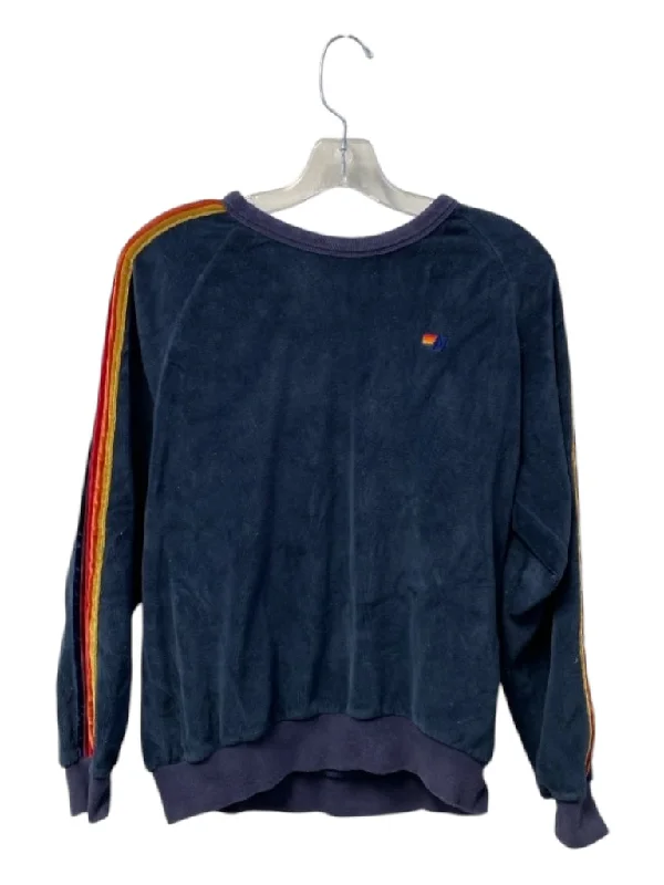 Aviator Nation Size Large Navy & Multi Polyester Blend Long Sleeve Crew Neck Top