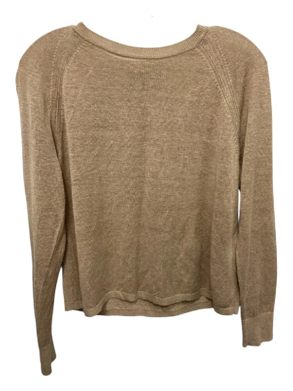 Banana Republic Size XS Tan Brown Linen & Rayon Scoop Neck Long Sleeve Top