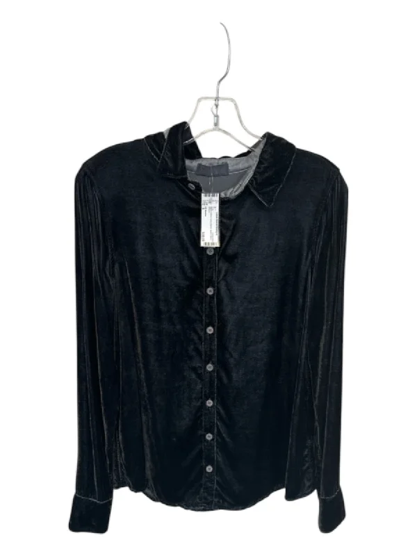 CP Shades Size S Black Velvet Long Sleeve Button Down Top