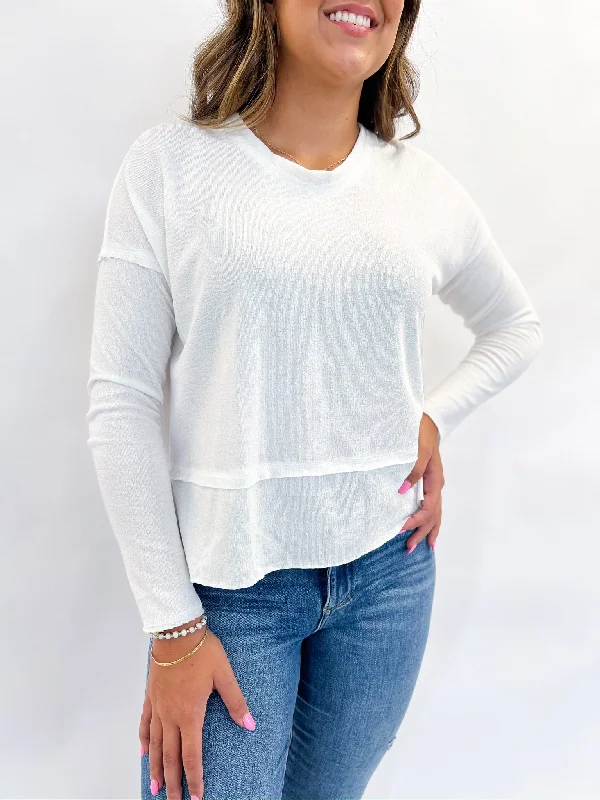 Ivory Crepe Hacci Top Long Sleeve