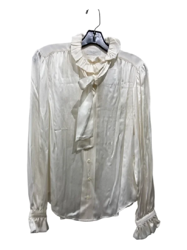 Equipment Size M Ivory White Silk Button Down Long Sleeve Top