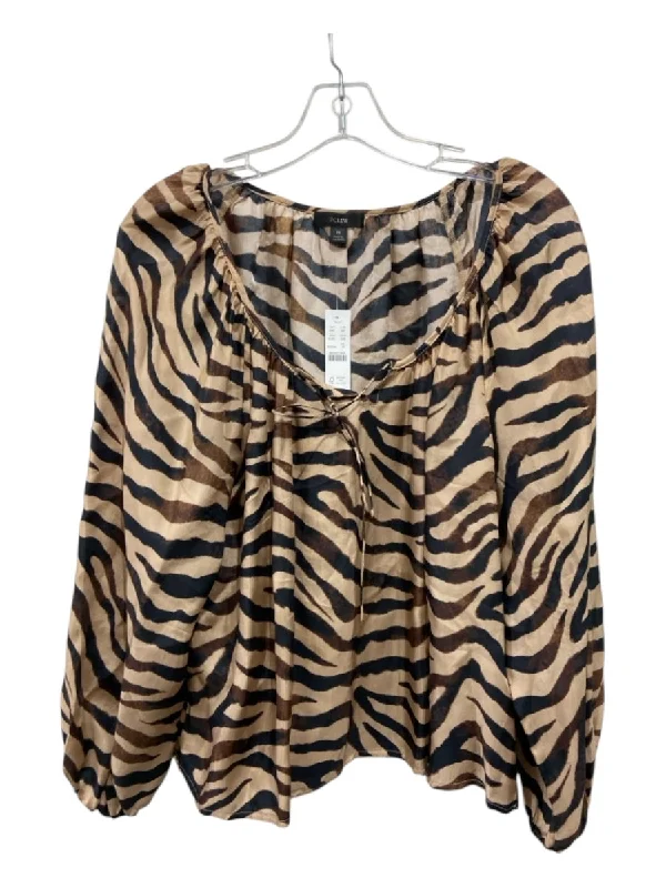 J Crew Size Medium Black, Brown, Tan Cupro Blend Long Sleeve Tiger Stripe Top