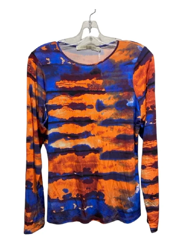 Marie Oliver Size 1 Orange & Blue Viscose Tie Dye Scoop Neck Long Sleeve Top