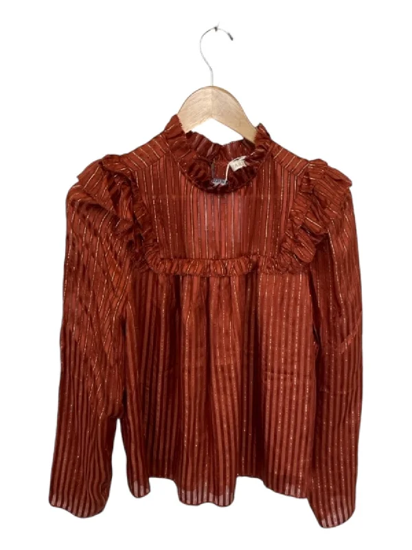 Marie Oliver Size S Rust & Gold Silk Blend Long Sleeve Striped Metallic Top