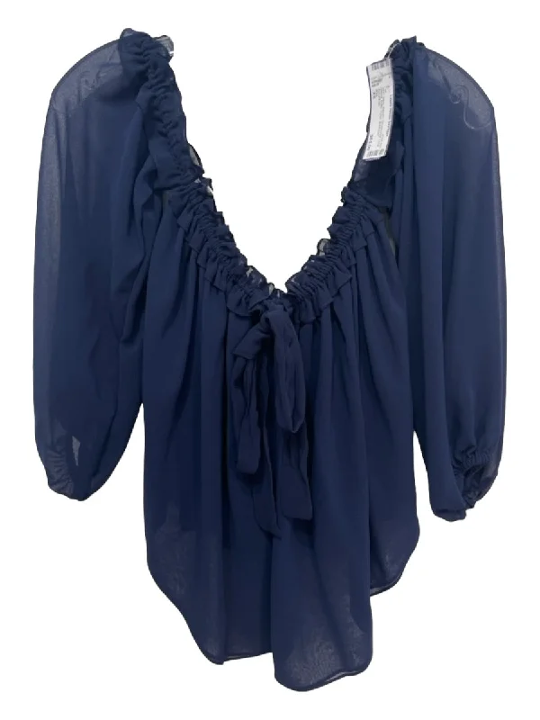 Misa Size XS Navy Viscose Off Shoulder Long Sleeve Ruffle Halter Top