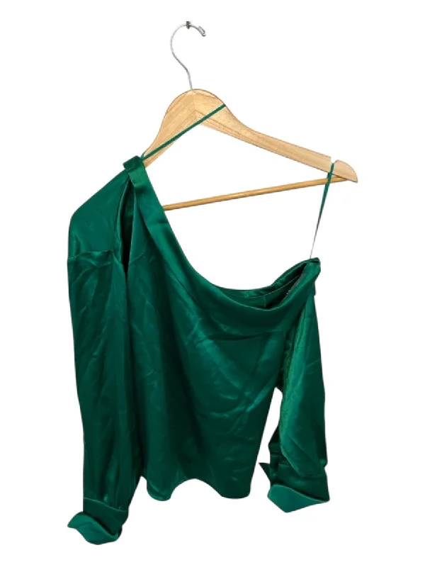 Retrofete Size S Green Acetate Long Sleeve Off Shoulder Top